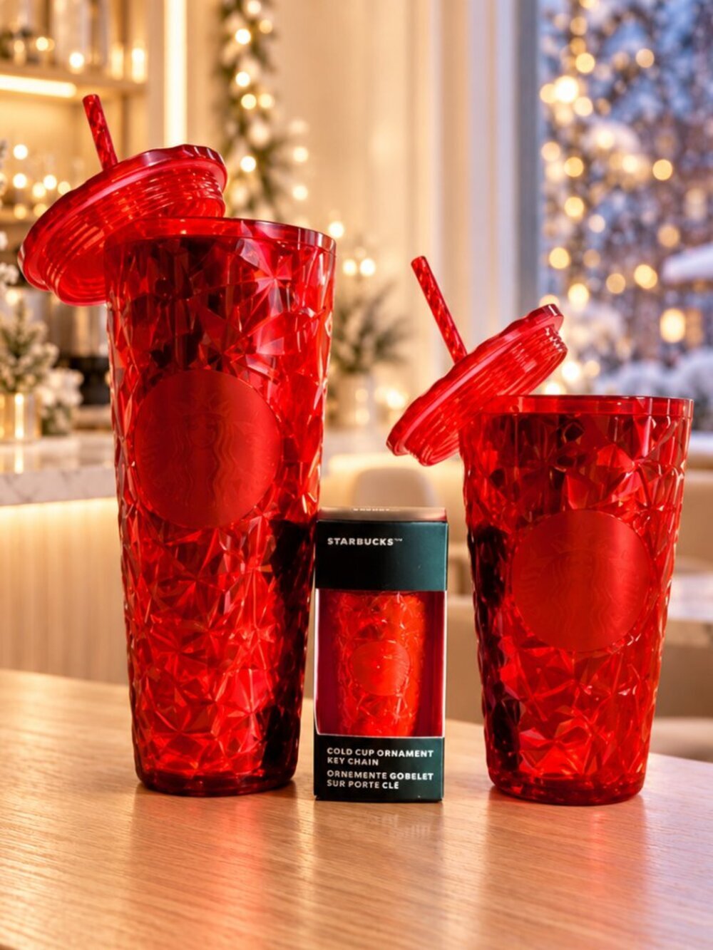 Starbucks Holiday 2023 Red Prism Tumbler Trio Venti Grande Keychain Gift Set NWT